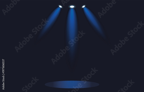 Dramatic spotlight effect three beams of light on a dark stage