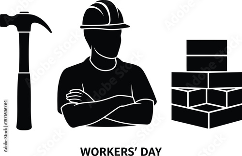 Workers day hammer hard hat builder bricks construction labor celebration