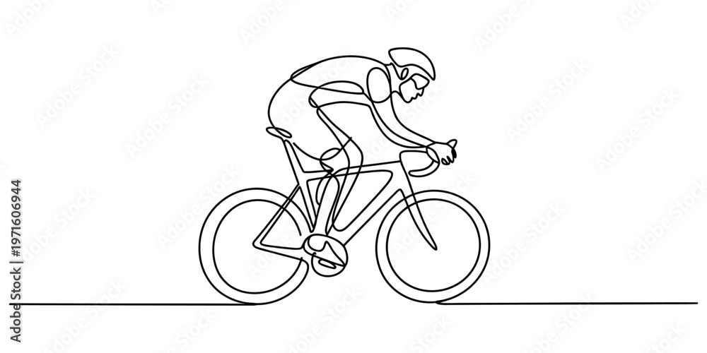 Fototapeta premium A minimalist single line drawing of a professional cyclist riding a racing bicycle in a race Vector, illustration