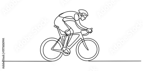 A minimalist single line drawing of a professional cyclist riding a racing bicycle in a race Vector, illustration