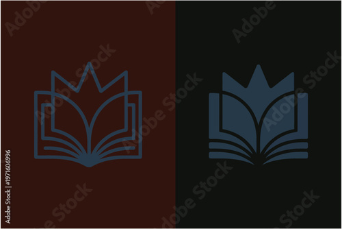 Creative vector logo design template combining open book and crown, symbolizing knowledge and wisdom, suitable for education and publishing
