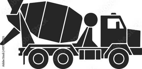 Concrete Mixer Truck Icon Black Silhouette Construction Vehicle