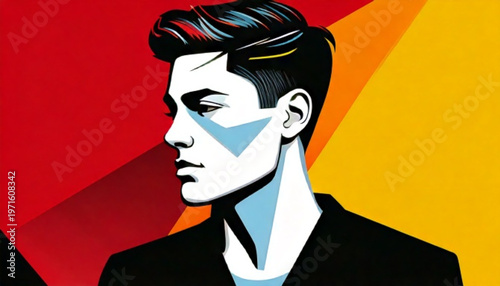 Stylish man with sharp features and modern hairstyle.