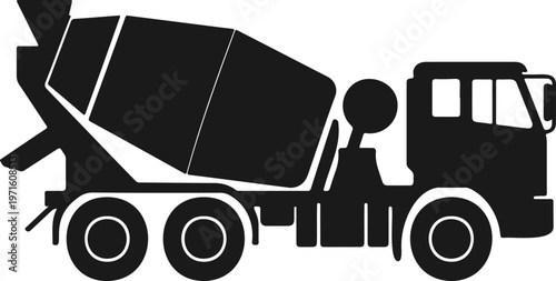 Concrete Mixer Truck Vector Icon Black Silhouette Construction Machinery