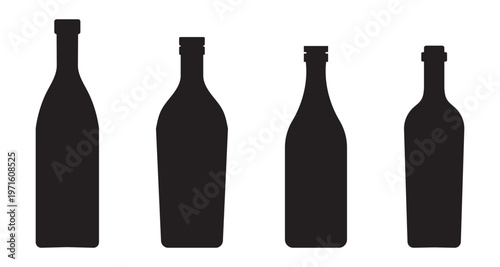 Wine bottle types vector illustrations set. Wine bottle silhouette vector isolated on white background.