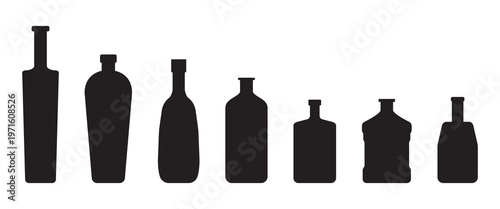 Wine bottle types vector illustrations set. Wine bottle silhouette vector isolated on white background.