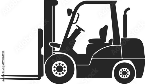Forklift Operator Icon Black Silhouette Industrial Warehouse Vehicle