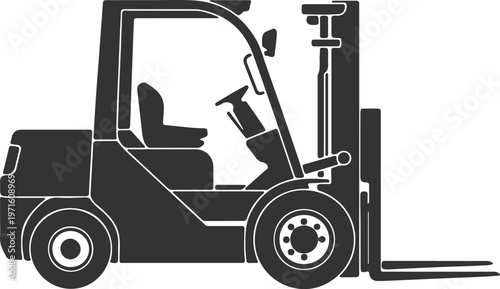 Forklift Truck Icon in Black Silhouette Industrial Warehouse Equipment