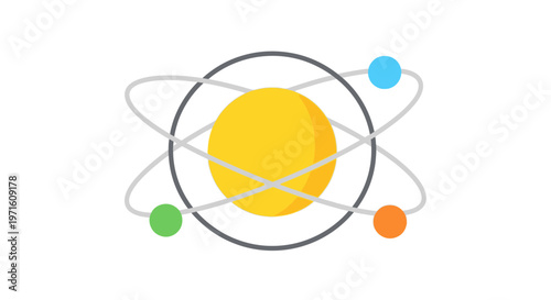 Atom Icon with Electrons Orbiting Nucleus - Science and Technology Concept