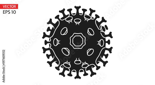 Black Coronavirus Icon on White Background - Virus Microbe Symbol