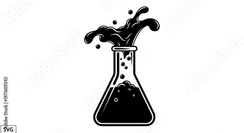 Black Liquid Splash From Erlenmeyer Flask, Science Experiment