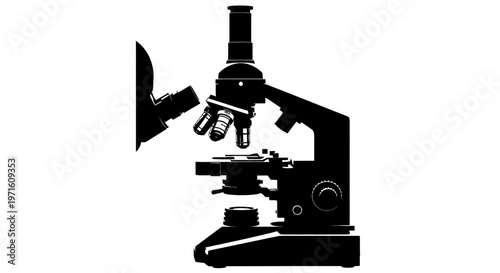 Black Silhouette Microscope on White Background - Scientific Research Equipment