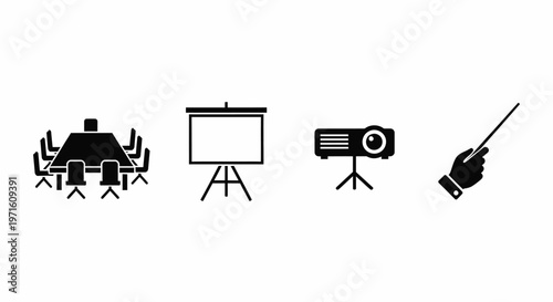Business Meeting Presentation Equipment Icons Isolated on White