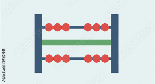 Abacus Calculator with Red Beads on Blue Frame, Simple Arithmetic Tool