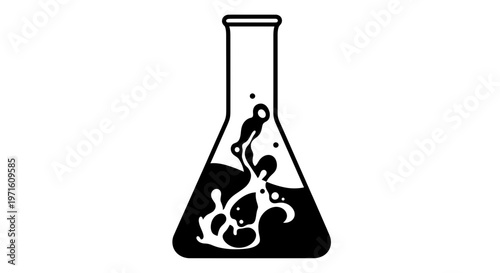 Abstract Black Liquid Splashing Inside Laboratory Flask