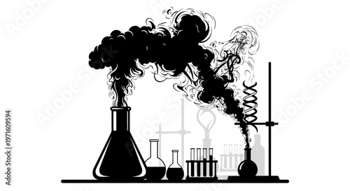 Abstract Chemistry Lab Experiment Smoke Black Silhouette