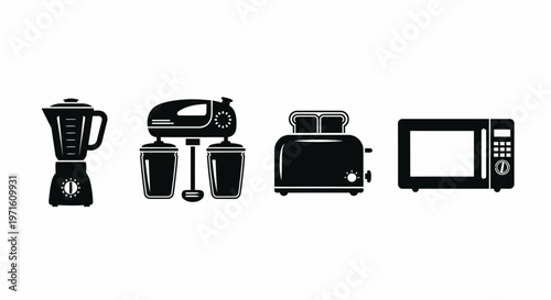 Kitchen Appliances Icons Set Isolated on White Background Vector Flat Design