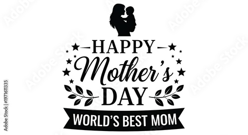 Title happy mother's day greeting with silhouette and floral elements description a black and white graphic design celebrating mother's day featuring a