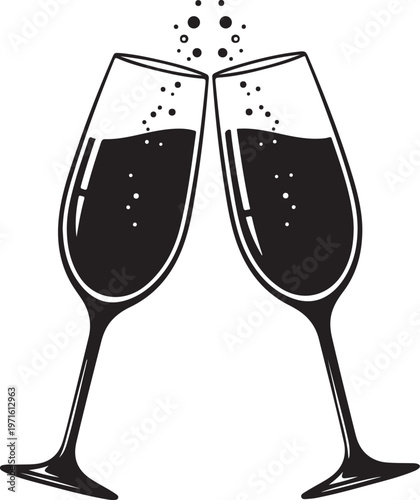 Two wine glasses clinking together in celebration of a special toast isolated on transparent background, Vector