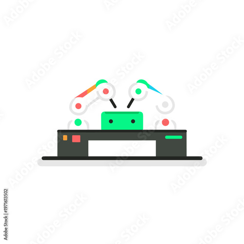 Neon Blue and Pink Minimalist Smart Factory Assembly Line at Night