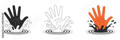 Hand reaching out from water concept, call for help graphic, drowning icon vector illustration design, hands emerging from water surface, emergency rescue and distress signal symbol, safety warning 