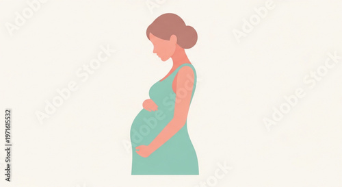 A glamorous cartoon illustration of a beautiful blonde pregnant lady in a pink fashion dress, showcasing a mother's love through artistic silhouette art