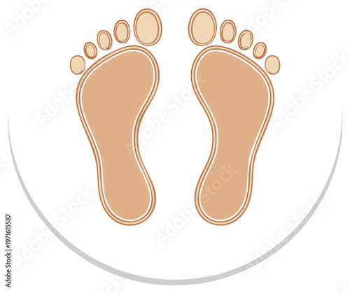 Stylized illustration of bare human footprints symbolizing steps journey and progress