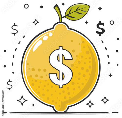 Juicy Yellow Lemon with Dollar Sign Illustrating Financial Success