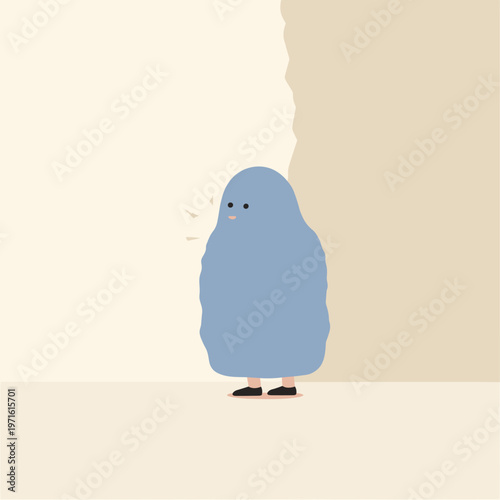 Soft Blue Form Gently Deforms a Rigid Gray Wall