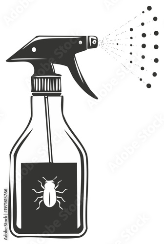 Retro Insecticide Spray Bottle with Beetle Icon Label Releasing Pest Control Liquid