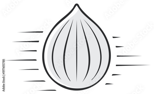Speeding onion or dumpling icon with dynamic motion lines. Fast food delivery vector illustration.