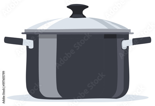 Dark gray cooking pot with lid and handles a kitchen utensil illustration
