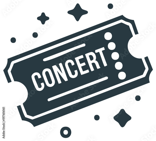 Concert ticket icon with sparkles. Vector graphic of an admission pass for a live music event or show.