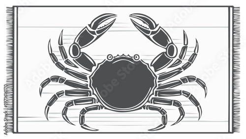 Crab Design Beach Towel Vector Graphic Art, Gray Marine Animal