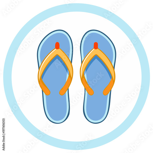 Cartoon Pair of Flip Flops With Orange Straps In a Light Blue Circle Depicting Beach or Summer Theme