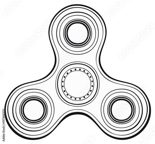 Hand Fidget Spinner Outline Design: A Black and White Illustration of a Rotating Toy for Focused Sensory Stimulation