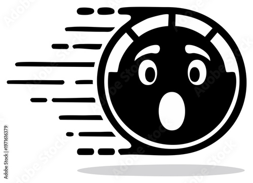 Surprised smiley face emoji with motion blur lines and shadow
