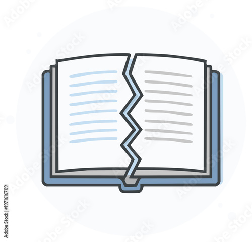 Torn Open Book Illustration Representing Destruction or Lost Information