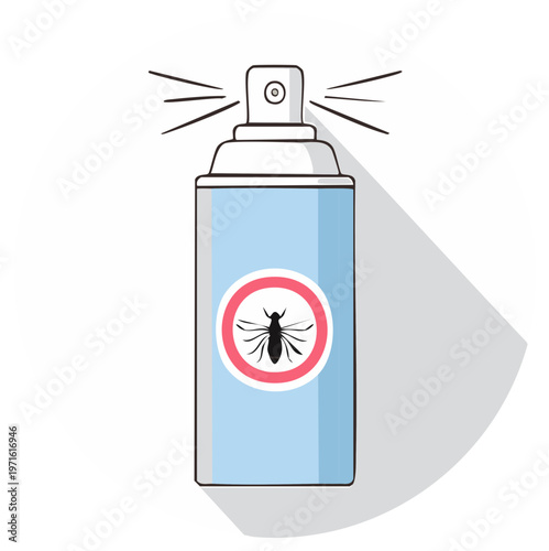 Pest control aerosol spray can with insect symbol and spray mist