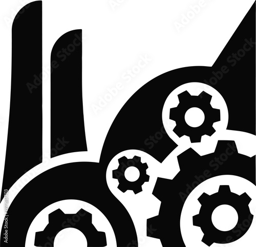 Industrial Factory Gear Silhouette Minimal Black Vector Logo Design For Manufacturing Industry Corporate Branding Clean Modern Illustration Global Business