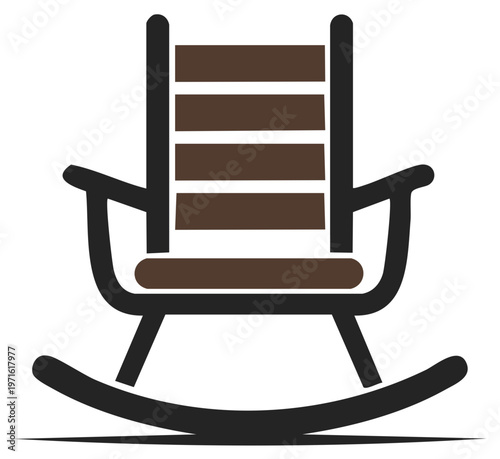 Rocking chair illustration featuring a backrest, armrests, and curved rockers in black and brown colors