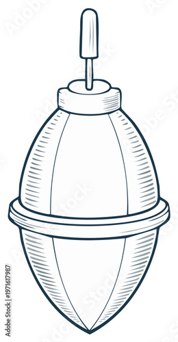 Classic fishing bobber hand drawn sketch in a black and white line art style