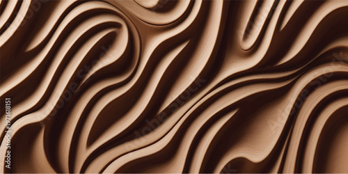 A dark brown chocolate background featuring a soft silk texture with flowing liquid waves and a sweet satin swirl design