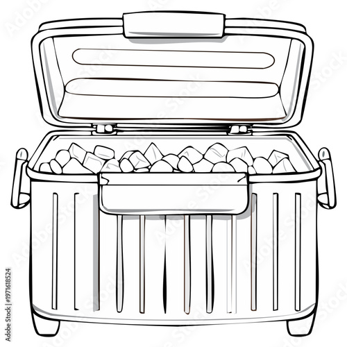 Line art illustration of an insulated cooler filled with refreshing ice cubes