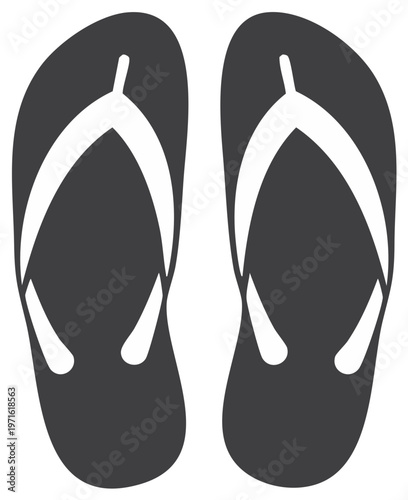 Pair of gray and white flip-flops, thongs. Footwear for the beach and relaxing on vacation. Summer symbol