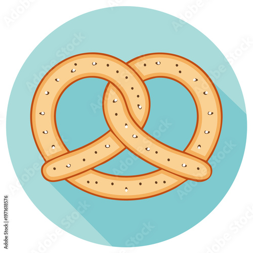 Cartoon Pretzel Snack Pastry Icon on Blue Background Illustration