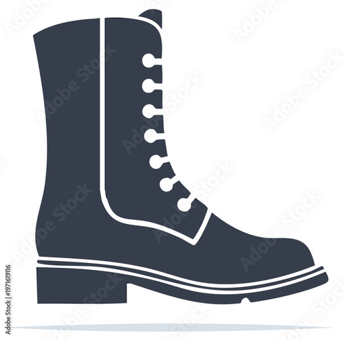 Stylized Silhouette of a Tall Laced Boot for Fashion and Footwear Design