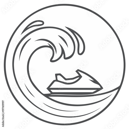 Jet ski on a wave line art icon for water sports and summer vacation
