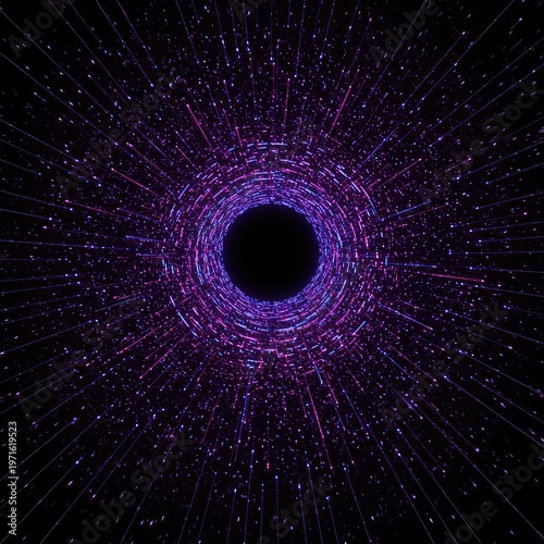 Dynamic abstract digital background featuring a tunnel of luminous geometric particles receding toward a distant vanishing point, depth, environment, perspective