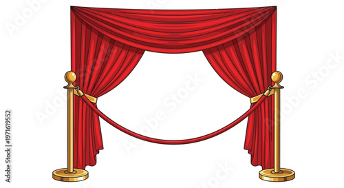 Elegant red curtains and gold stanchions create a grand entrance